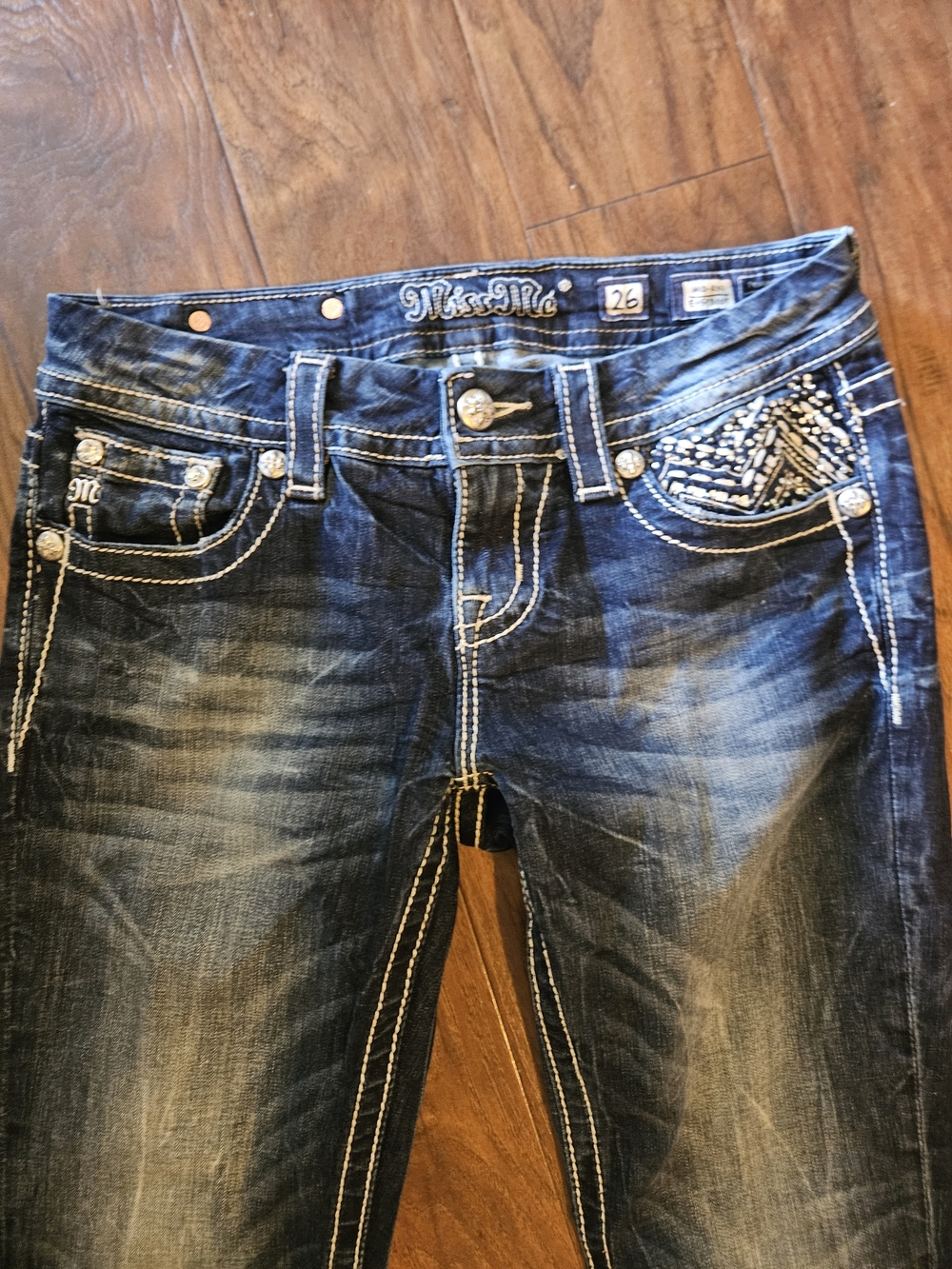 Miss Me Women's Skinny Jeans in Dark Blue with Embellished Back Pockets - Picture 2 of 6